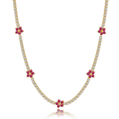 [ElanLuxe Jewelry]Luxurious Colorful Flower Tennis Necklace