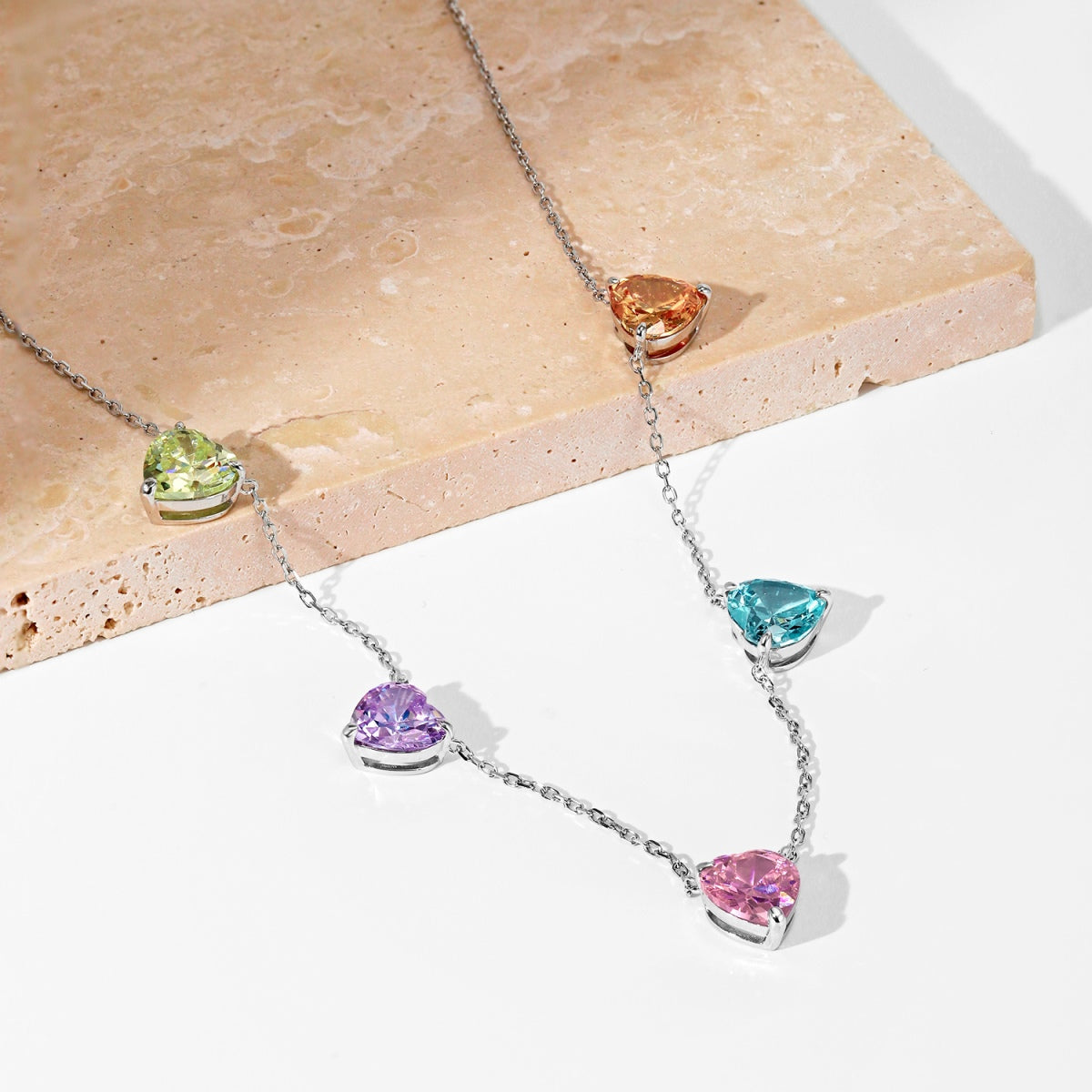 [ElanLuxe Jewelry]Sparkling Colorful Heart Cut Necklace