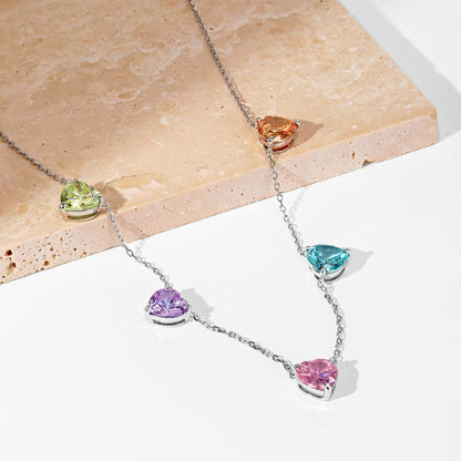 [ElanLuxe Jewelry]Sparkling Colorful Heart Cut Necklace