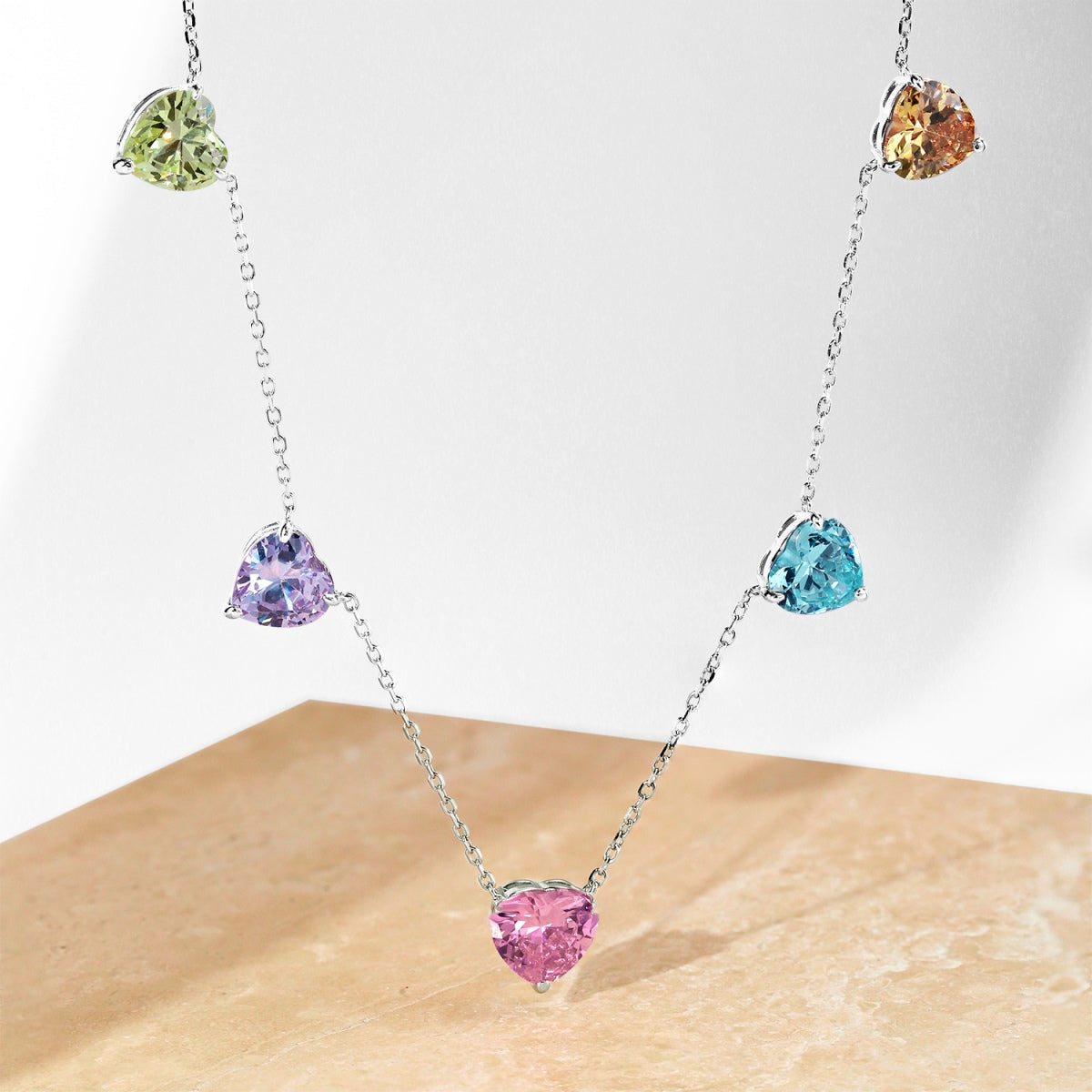 [ElanLuxe Jewelry]Sparkling Colorful Heart Cut Necklace