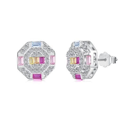 [ElanLuxe Jewelry]Ornate Colorful Octagon Shape Daily Earrings