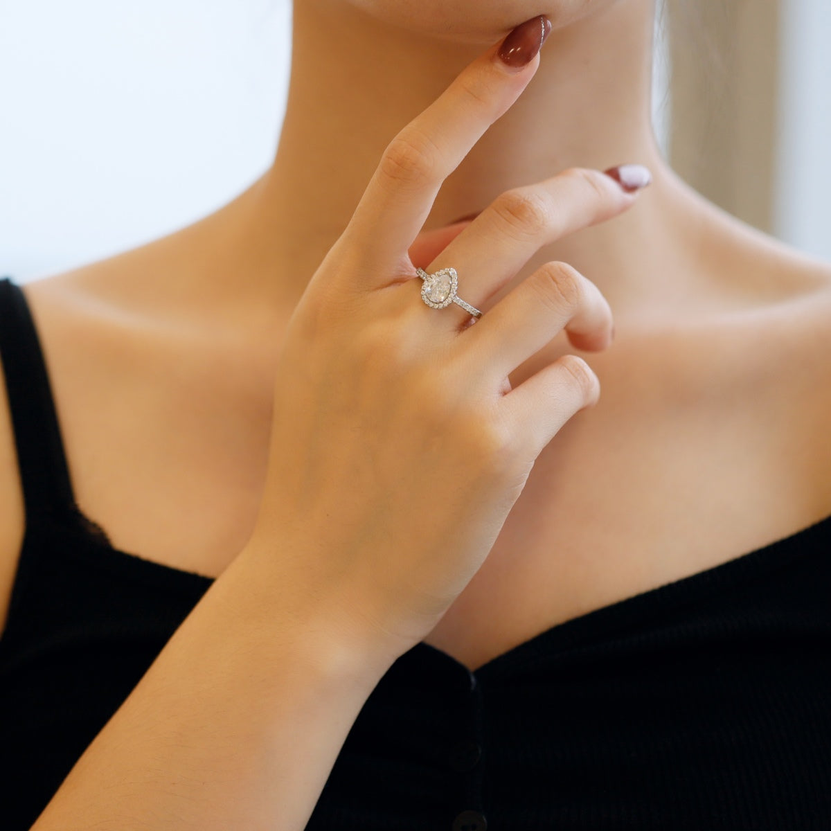 [ElanLuxe Jewelry]1.0 Carat Luxurious Resplendent Water Drop Shape Wedding Ring