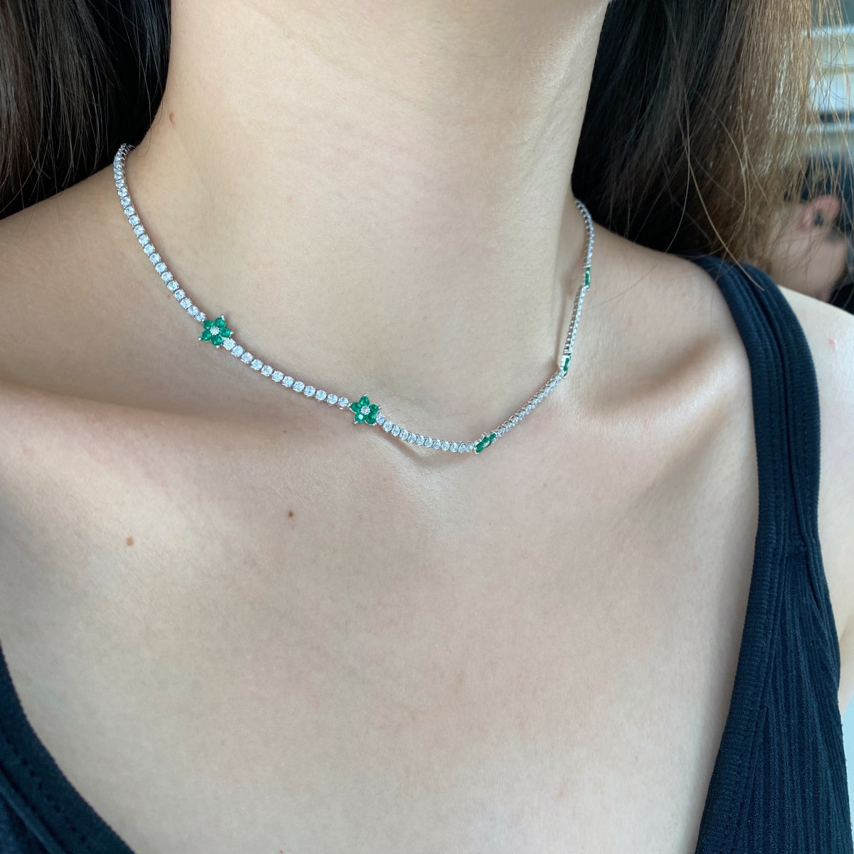 [ElanLuxe Jewelry]Luxurious Colorful Flower Tennis Necklace