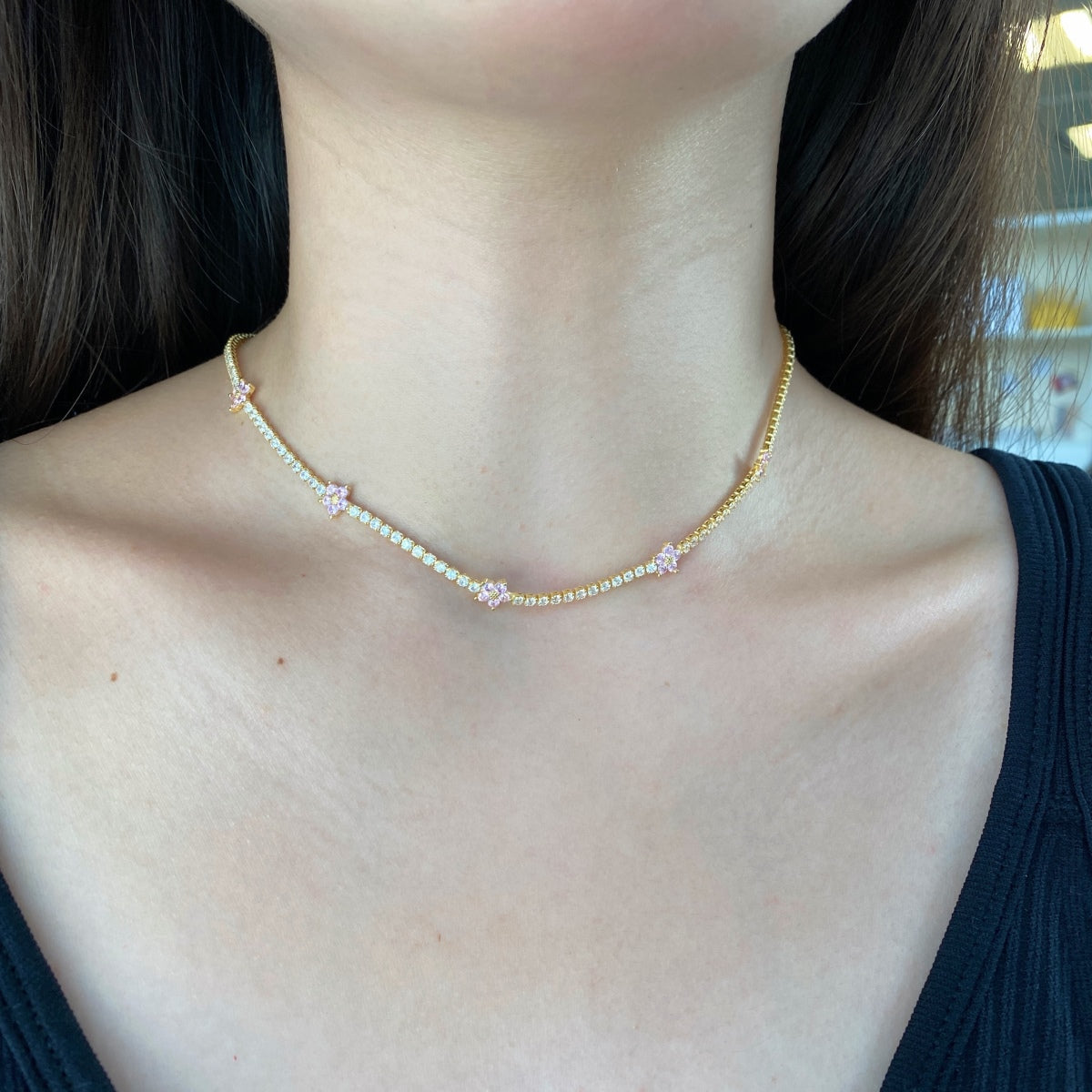 [ElanLuxe Jewelry]Luxurious Colorful Flower Tennis Necklace