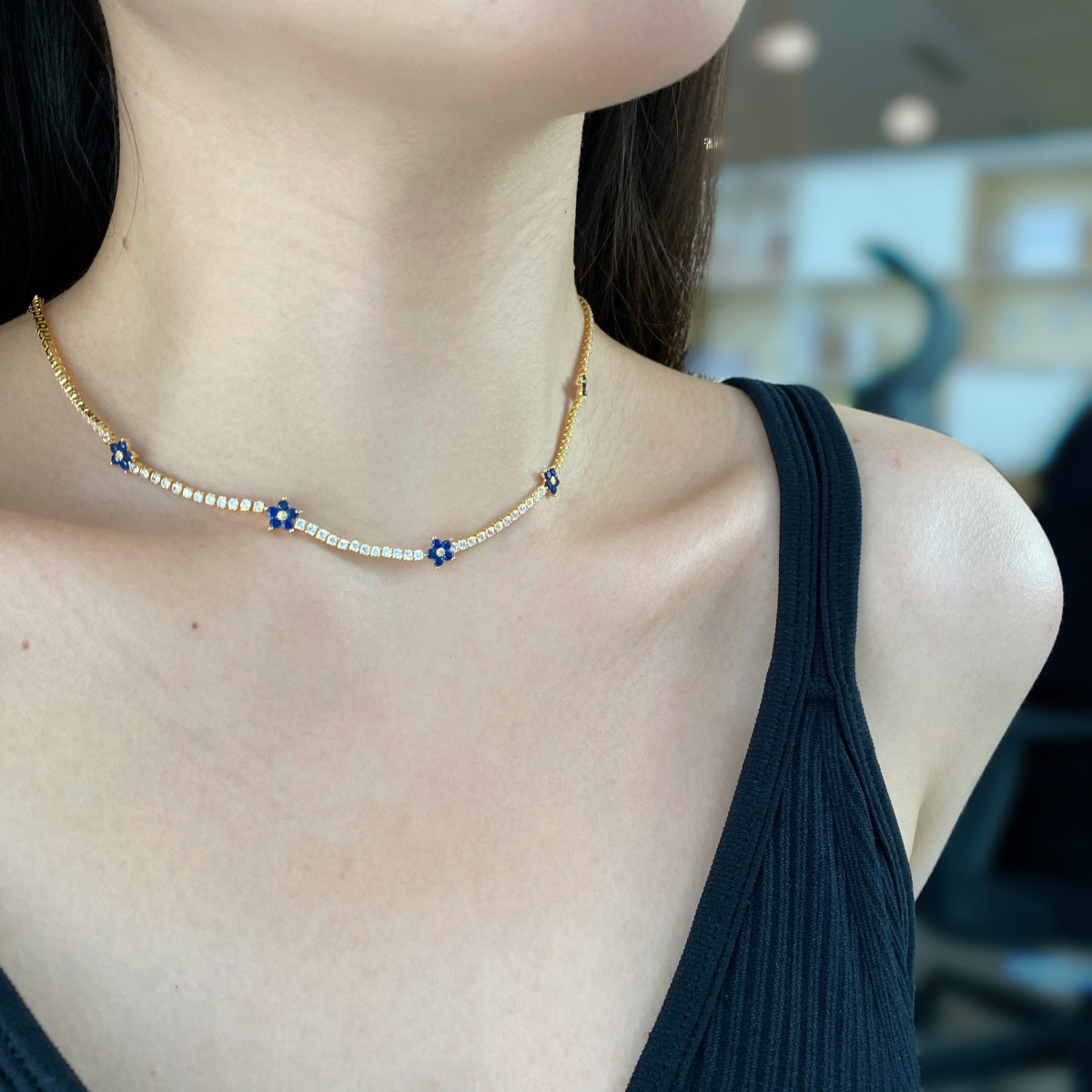 [ElanLuxe Jewelry]Luxurious Colorful Flower Tennis Necklace