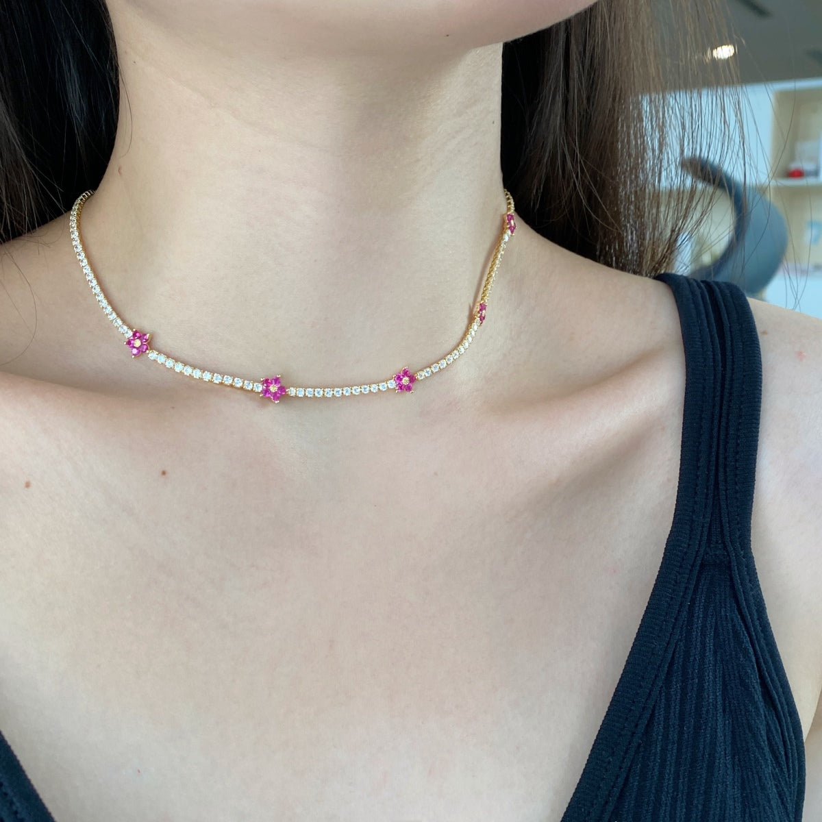 [ElanLuxe Jewelry]Luxurious Colorful Flower Tennis Necklace