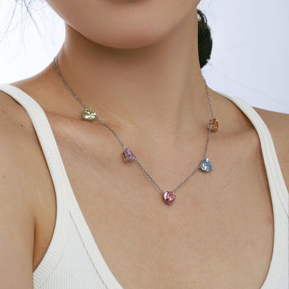 [ElanLuxe Jewelry]Sparkling Colorful Heart Cut Necklace