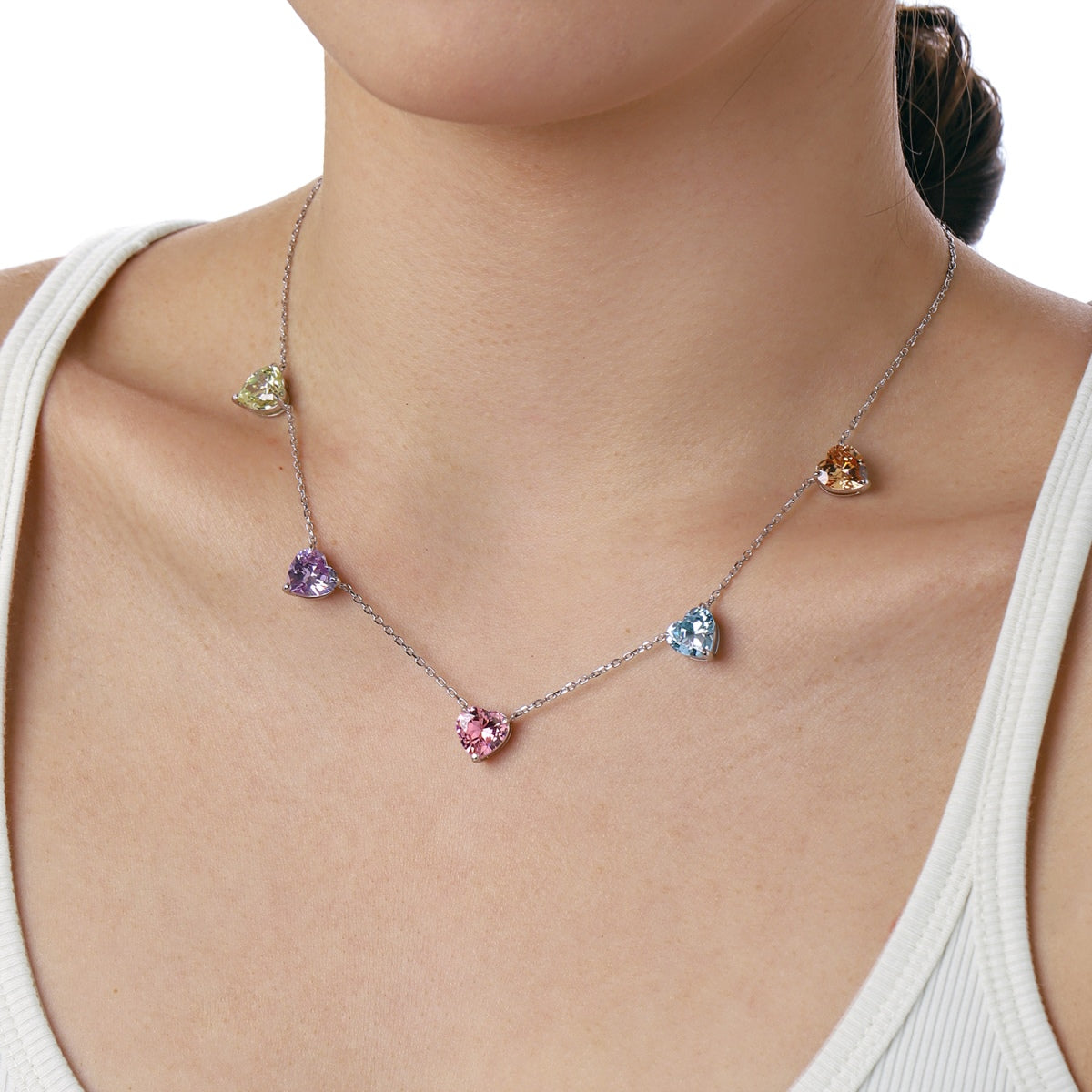 [ElanLuxe Jewelry]Sparkling Colorful Heart Cut Necklace