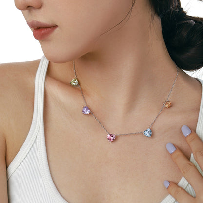 [ElanLuxe Jewelry]Sparkling Colorful Heart Cut Necklace