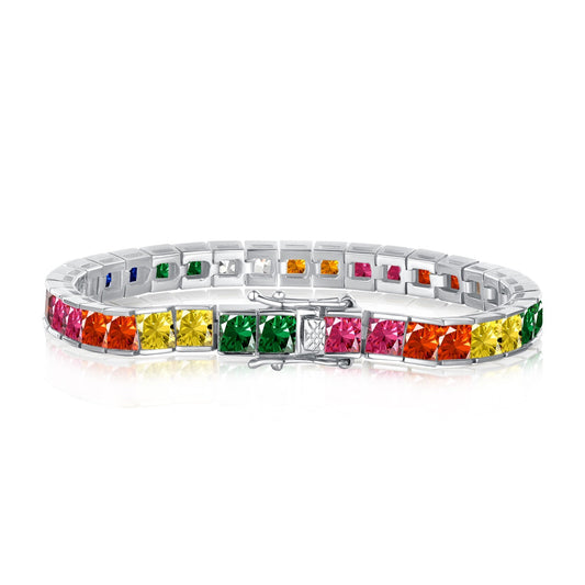 [ElanLuxe Jewelry]Radiant Colorful Princess Cut Tennis Bracelet