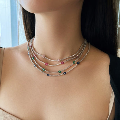 [ElanLuxe Jewelry]Luxurious Colorful Flower Tennis Necklace