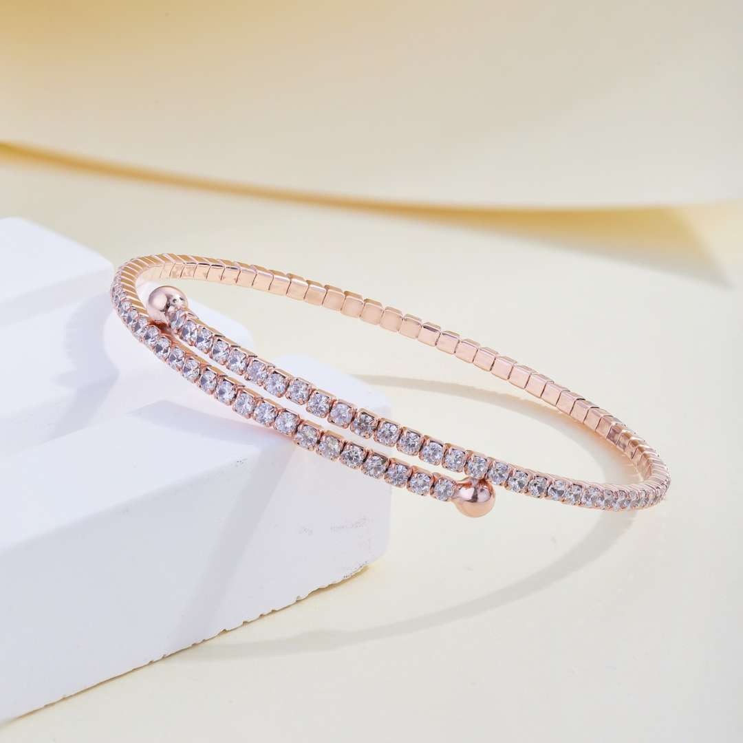 [ElanLuxe Jewelry]Row of Diamonds Round Fashion Bracelet