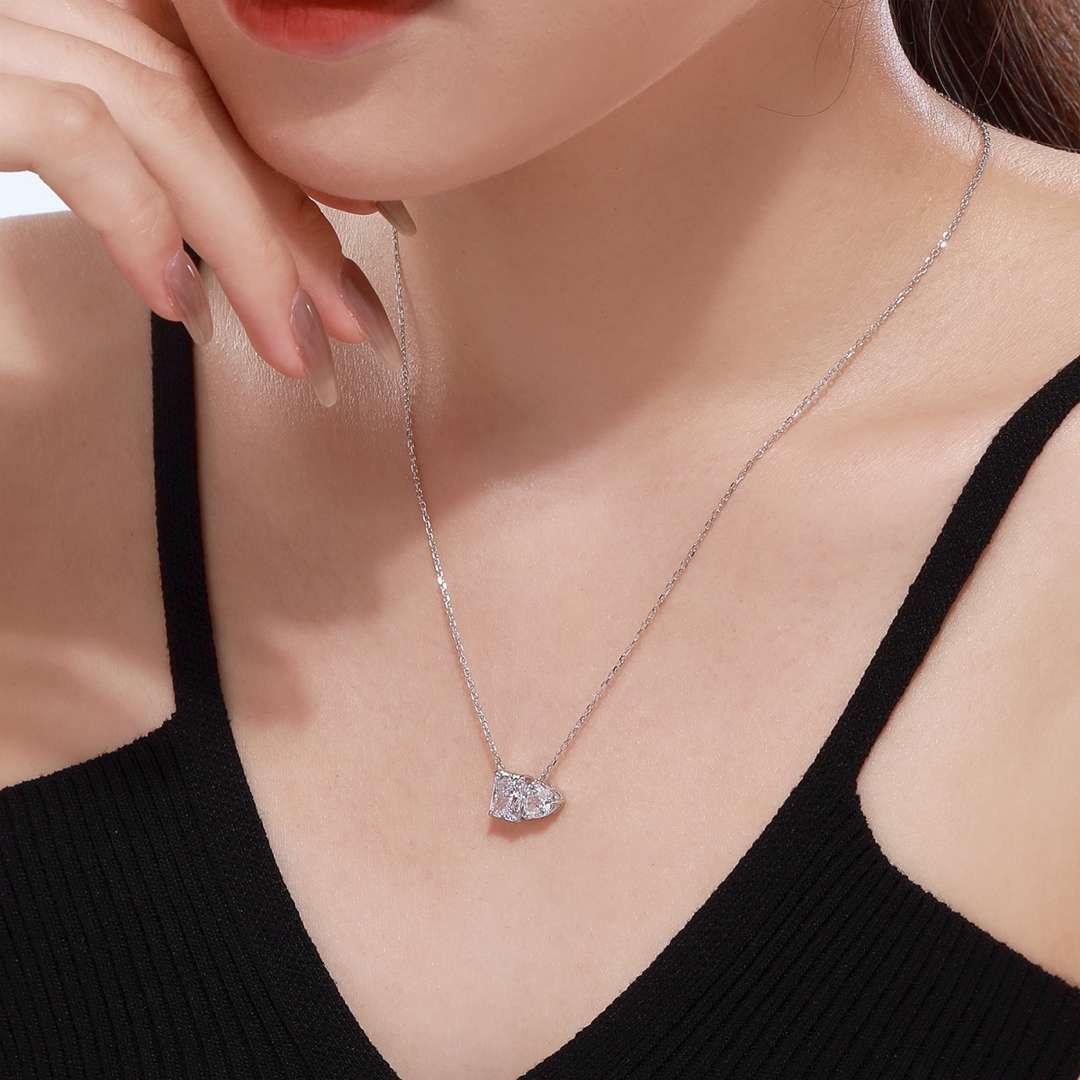 [ElanLuxe Jewelry]Dazzling Square & Heart Shape Necklace