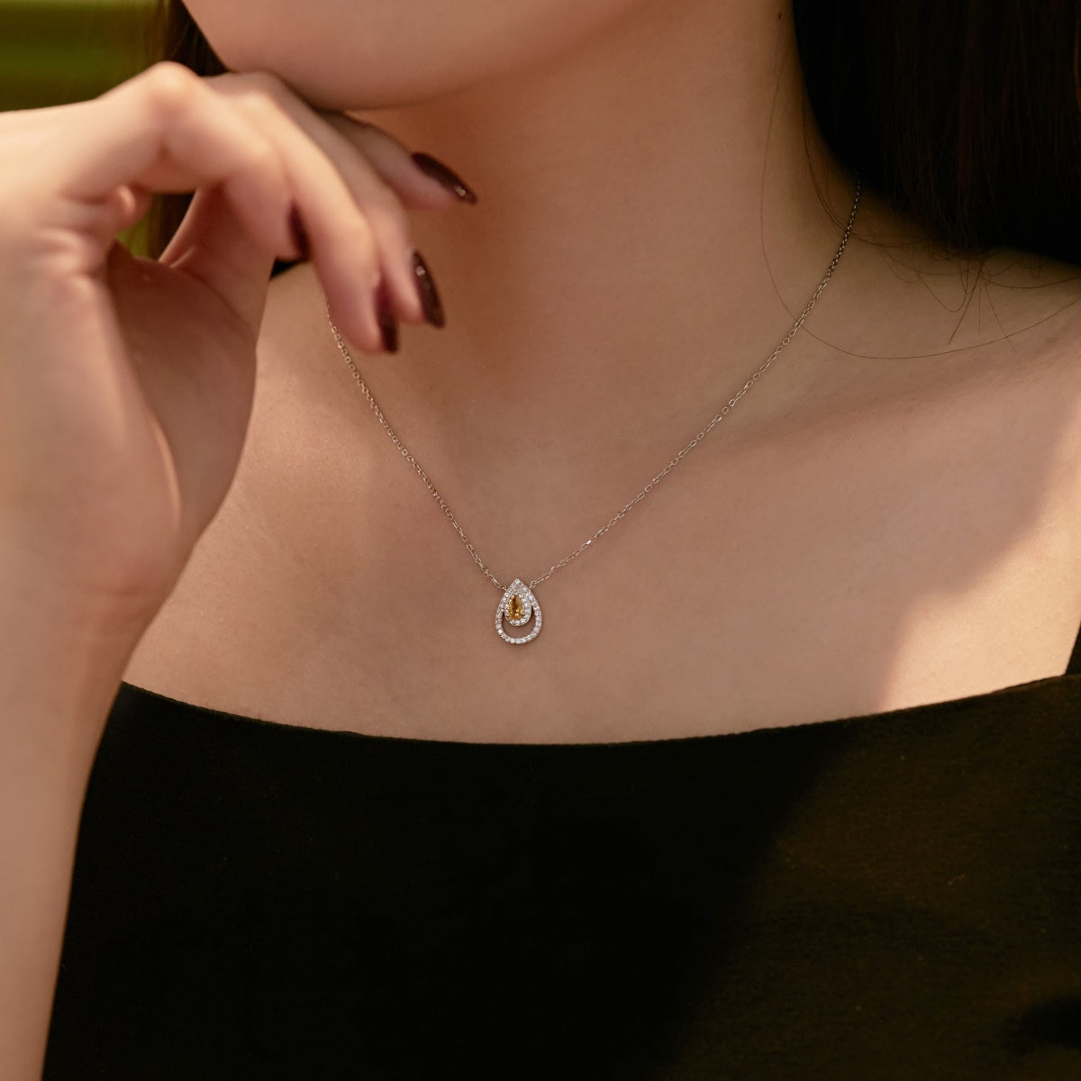 [ElanLuxe Jewelry]Sparkling Pear Cut Necklace