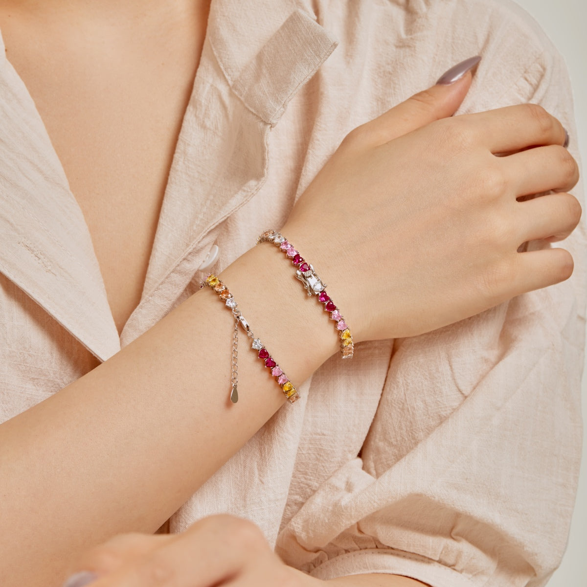 [ElanLuxe Jewelry]Luxurious Colorful Romantic Heart Shape Lover Bracelet