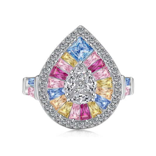 [ElanLuxe Jewelry]Elegant Colorful Water Drop Shape Banquet Ring