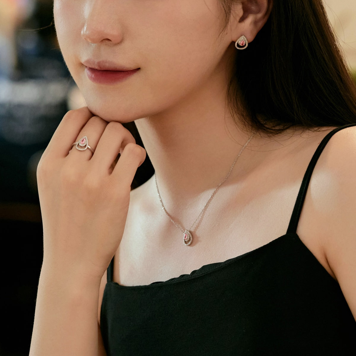 [ElanLuxe Jewelry]Sparkling Pear Cut Necklace