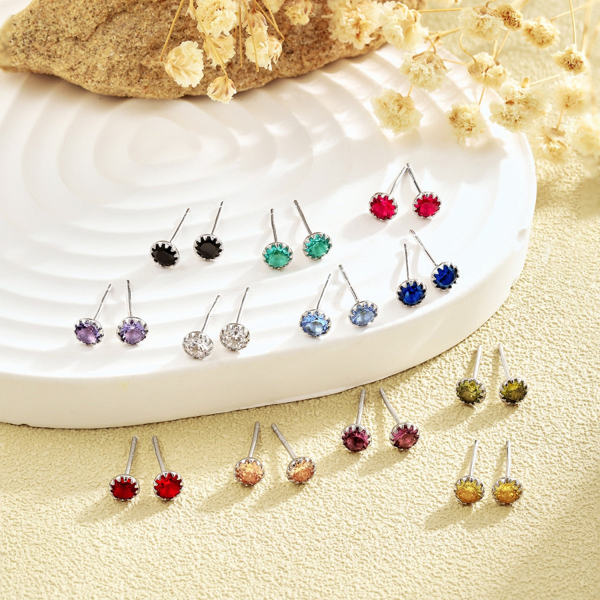[ElanLuxe Jewelry]Sparkling Colorful Round Shape Earrings
