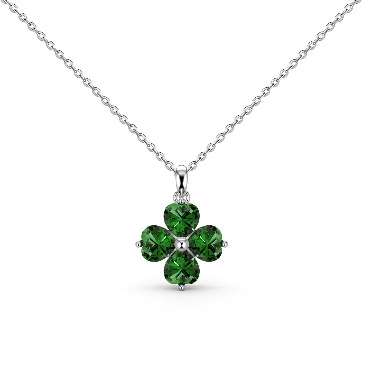 [ElanLuxe Jewelry]Heart-Shaped Four-Leaf Clover Bead Necklace