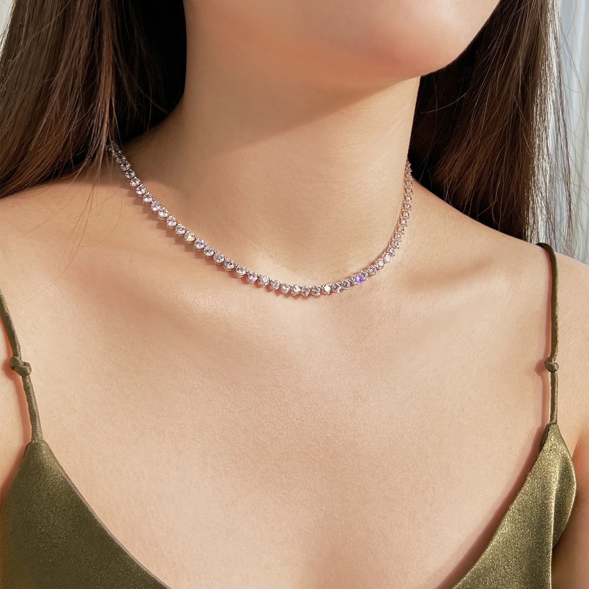 [ElanLuxe Jewelry]Ornate Heart Cut Tennis Necklace