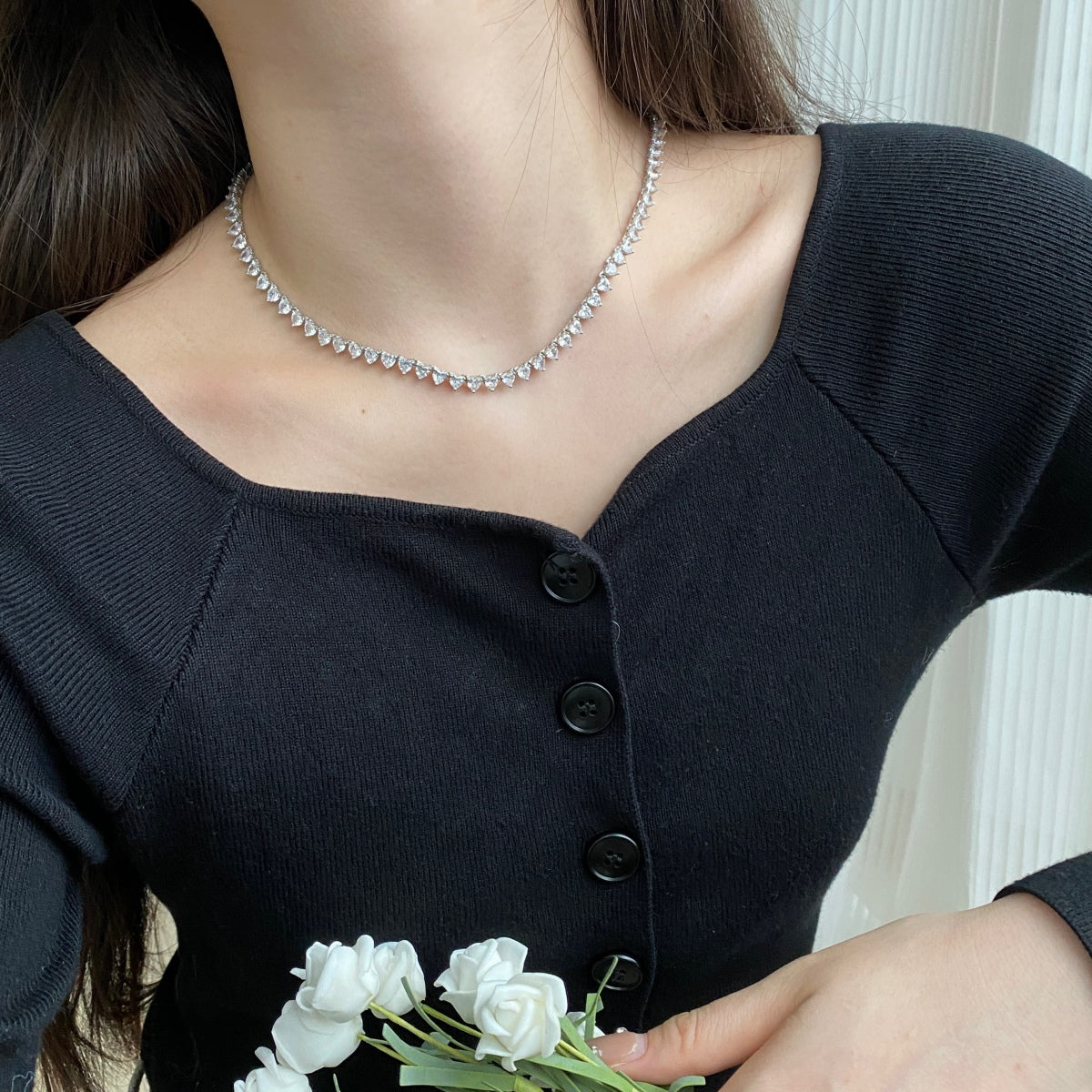[ElanLuxe Jewelry]Ornate Heart Cut Tennis Necklace
