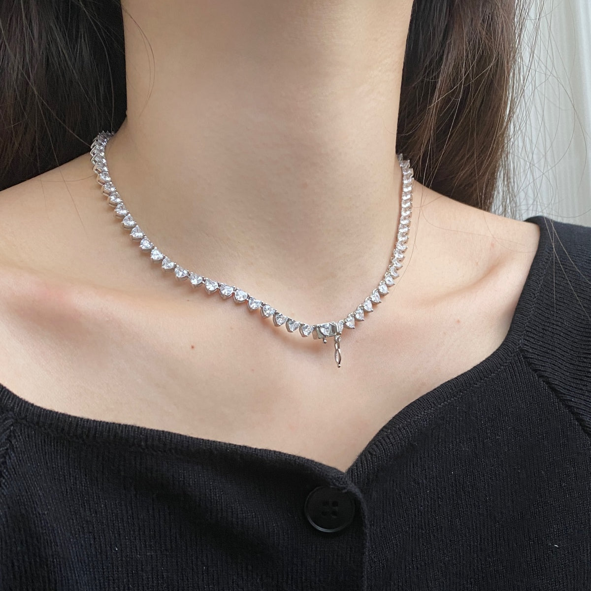 [ElanLuxe Jewelry]Ornate Heart Cut Tennis Necklace