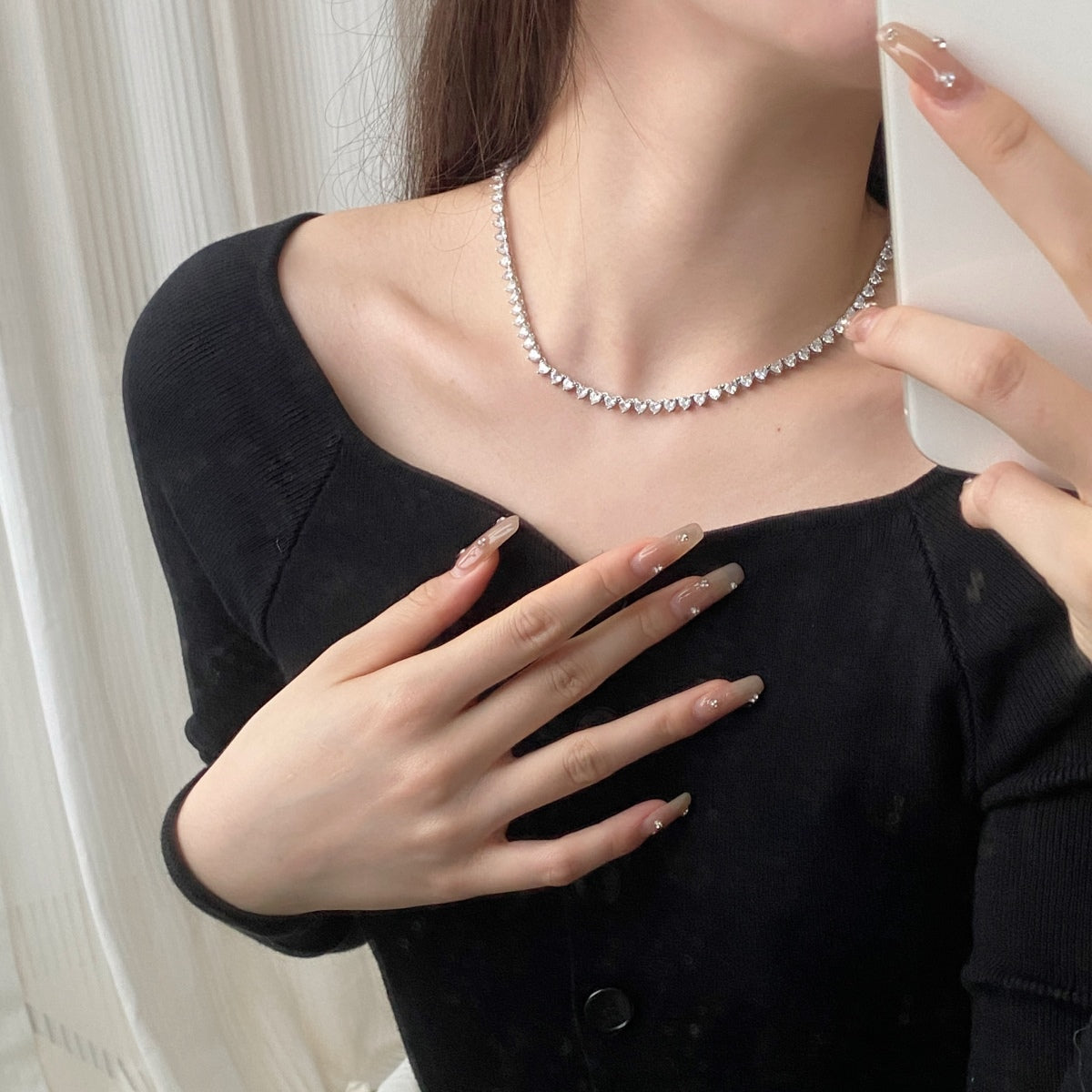 [ElanLuxe Jewelry]Ornate Heart Cut Tennis Necklace