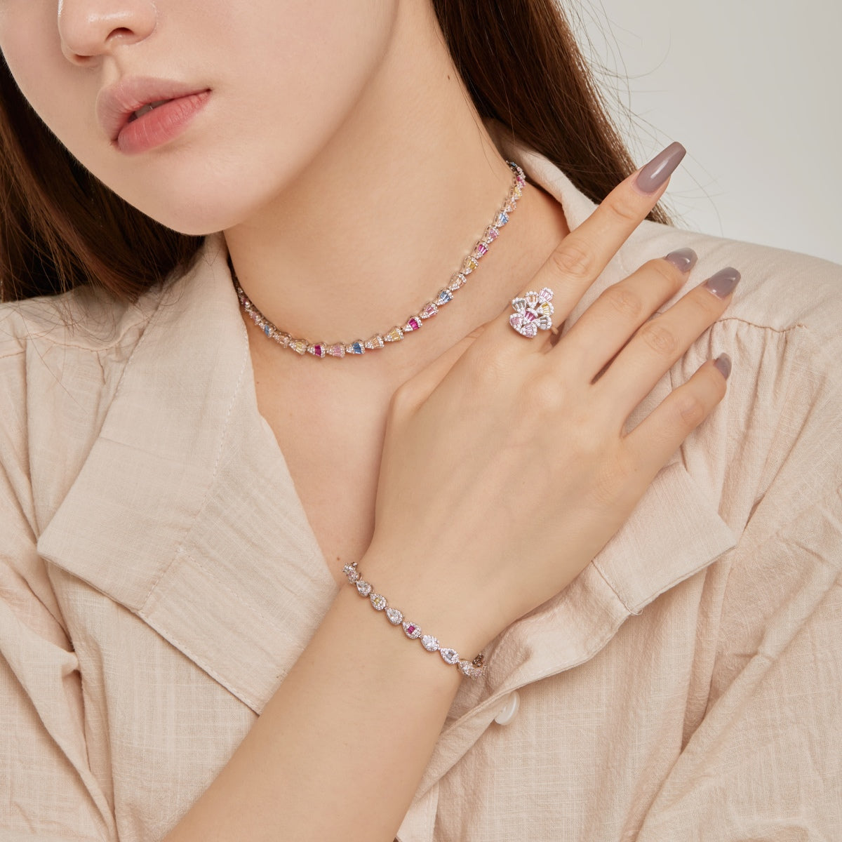 [ElanLuxe Jewelry]Sparkling Colorful Water Drop Shape Daily Ring