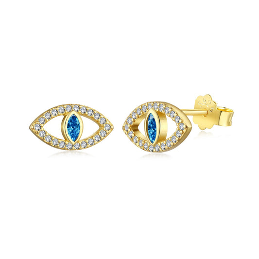 [ElanLuxe Jewelry]Blue Devil Eyes Hollow Stud Earrings