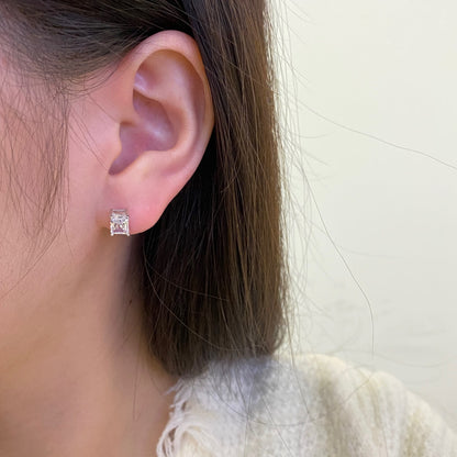 [ElanLuxe Jewelry]Stylish Shiny Rectangular Center Stone Stud Earrings