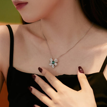 [ElanLuxe Jewelry]Luxurious Flower Shape Emerald Cut Necklace