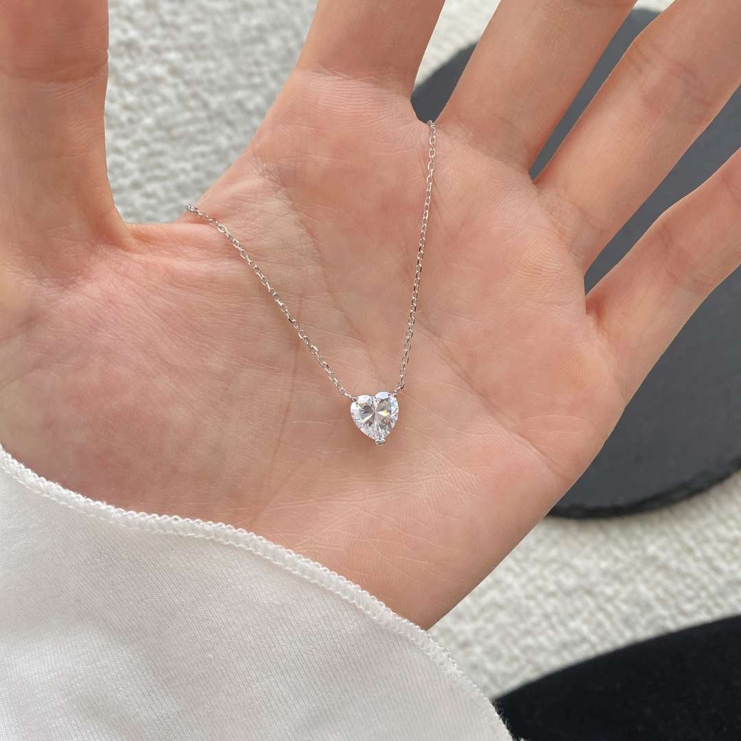 [ElanLuxe Jewelry]Heart Shape Main Stone Pendant Collarbone Necklace