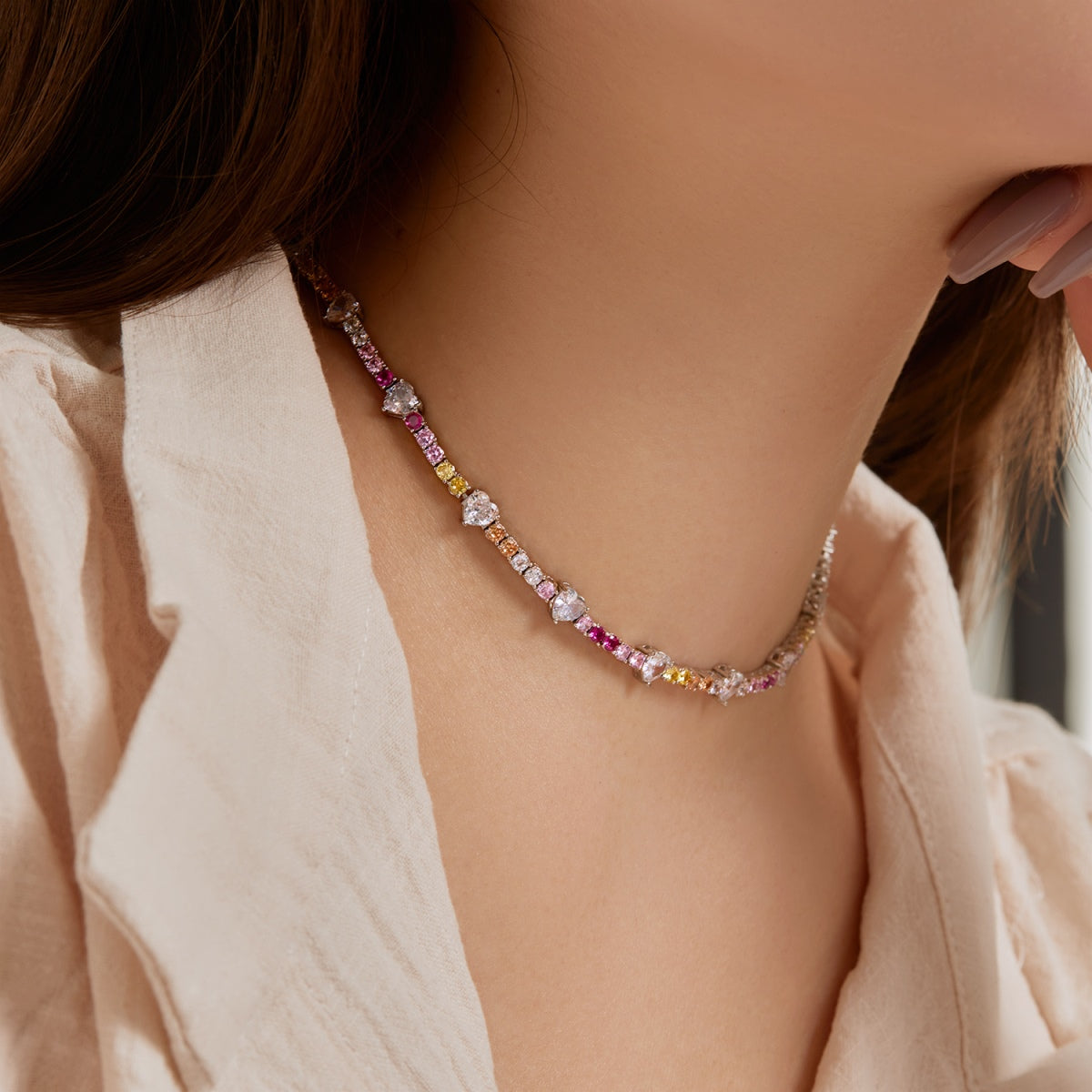 [ElanLuxe Jewelry]Delicate Colorful Rainbow Tennis Chain
