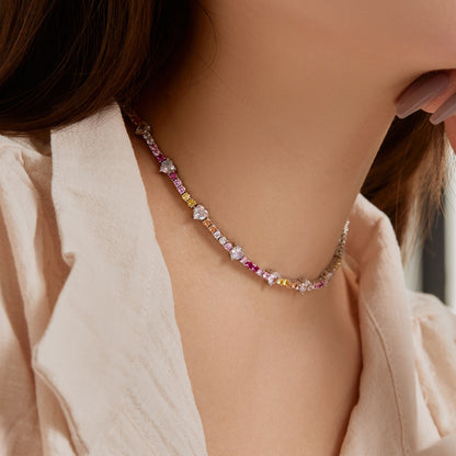 [ElanLuxe Jewelry]Delicate Colorful Rainbow Tennis Chain