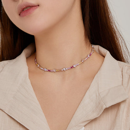 [ElanLuxe Jewelry]Delicate Colorful Rainbow Tennis Chain