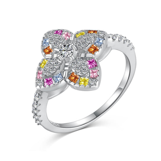 [ElanLuxe Jewelry]Luxurious Colorful Flower Shape Banquet Ring
