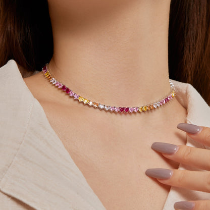 [ElanLuxe Jewelry]Sparkling Colorful Full Heart Tennis Necklace