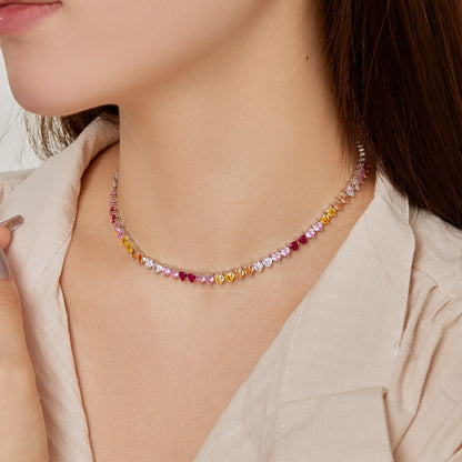 [ElanLuxe Jewelry]Sparkling Colorful Full Heart Tennis Necklace