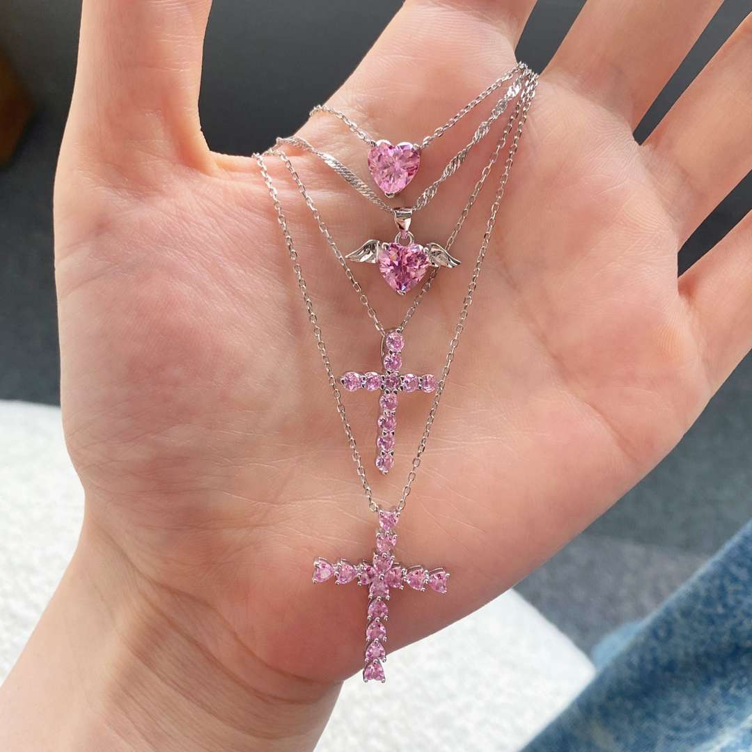 [ElanLuxe Jewelry]Heart Shape Main Stone Pendant Collarbone Necklace