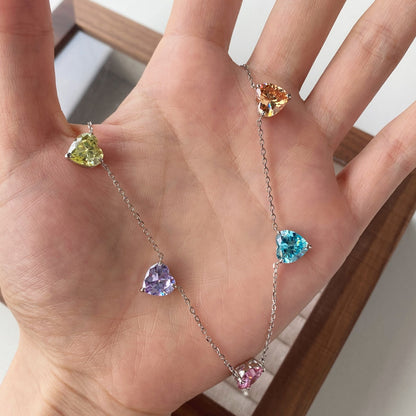 [ElanLuxe Jewelry]Sparkling Colorful Heart Cut Necklace