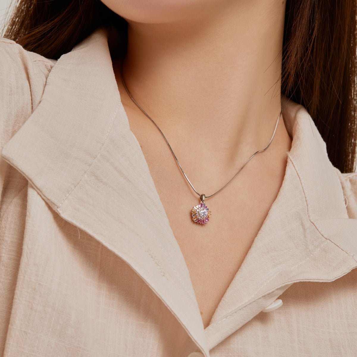 [ElanLuxe Jewelry]Charming Flower Colorful Necklace
