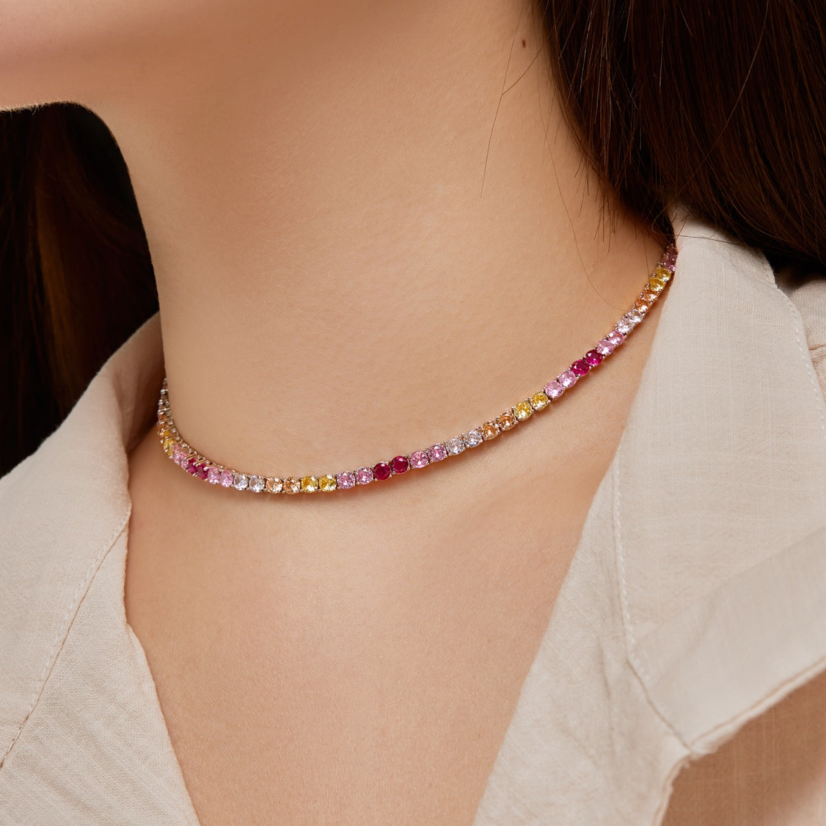 [ElanLuxe Jewelry]Delicate Colorful Tennis Necklace