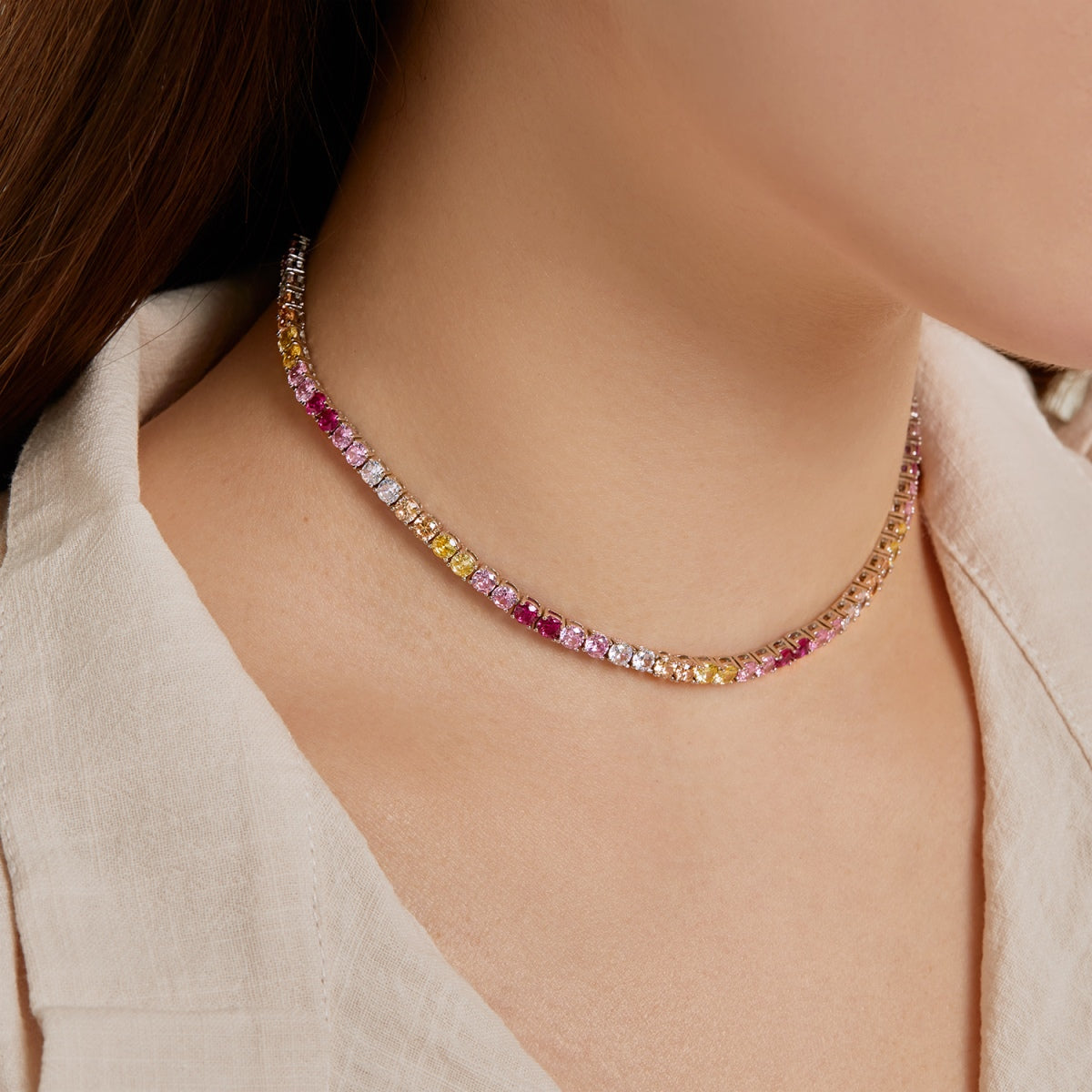 [ElanLuxe Jewelry]Delicate Colorful Tennis Necklace