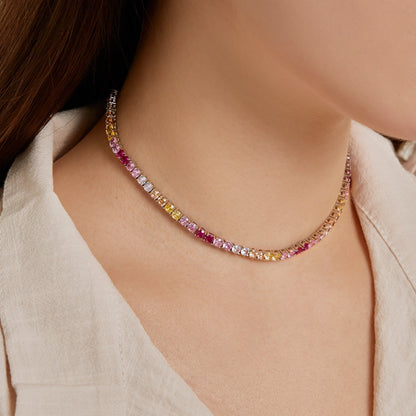 [ElanLuxe Jewelry]Delicate Colorful Tennis Necklace