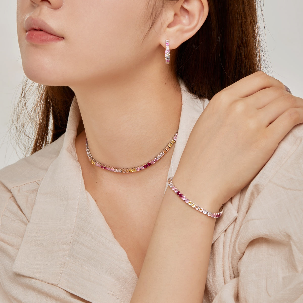 [ElanLuxe Jewelry]Delicate Colorful Tennis Necklace