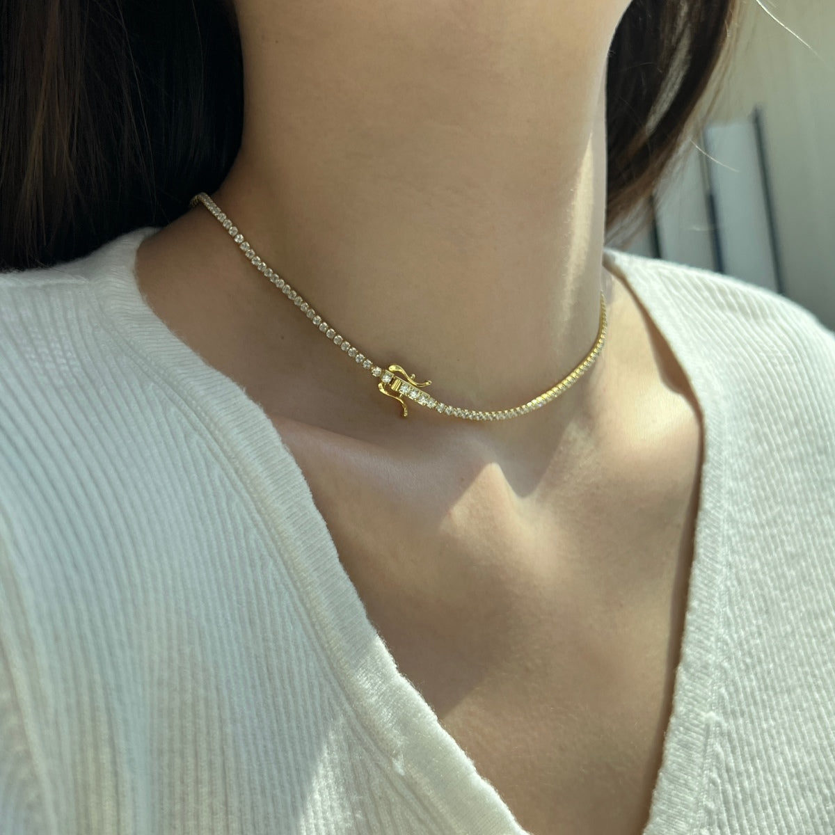 [ElanLuxe Jewelry]Delicate Round Shape Tennis Necklace