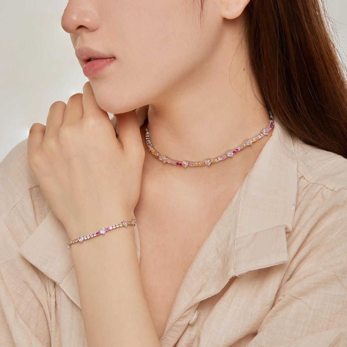 [ElanLuxe Jewelry]Romantic Heart Shape Round Cut Lover Bracelet