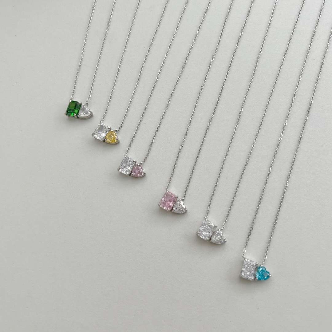 [ElanLuxe Jewelry]Dazzling Square & Heart Shape Necklace