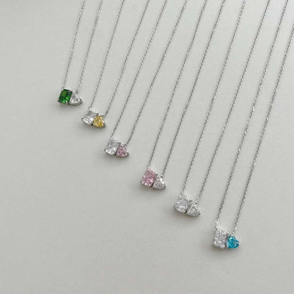 [ElanLuxe Jewelry]Dazzling Square & Heart Shape Necklace