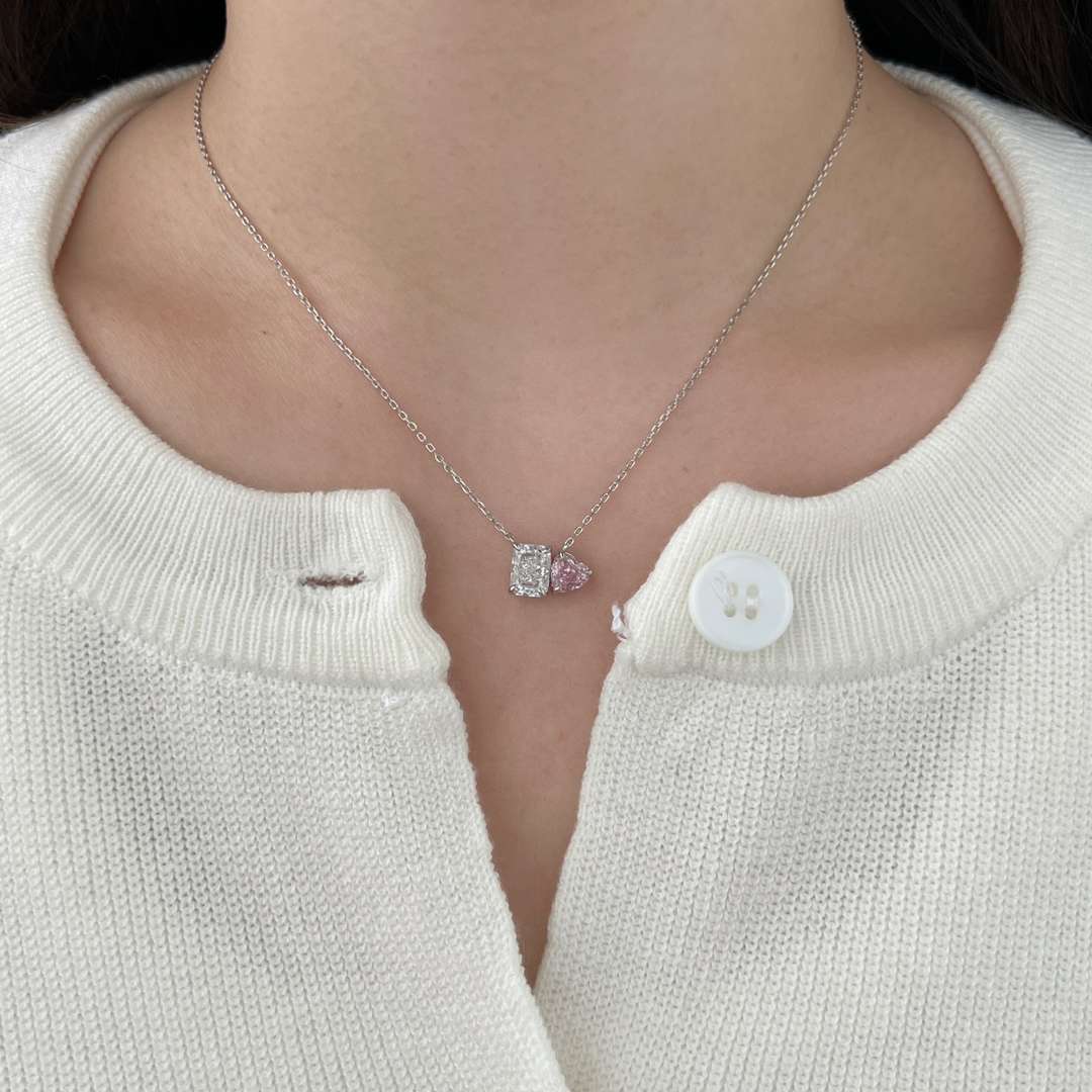 [ElanLuxe Jewelry]Dazzling Square & Heart Shape Necklace
